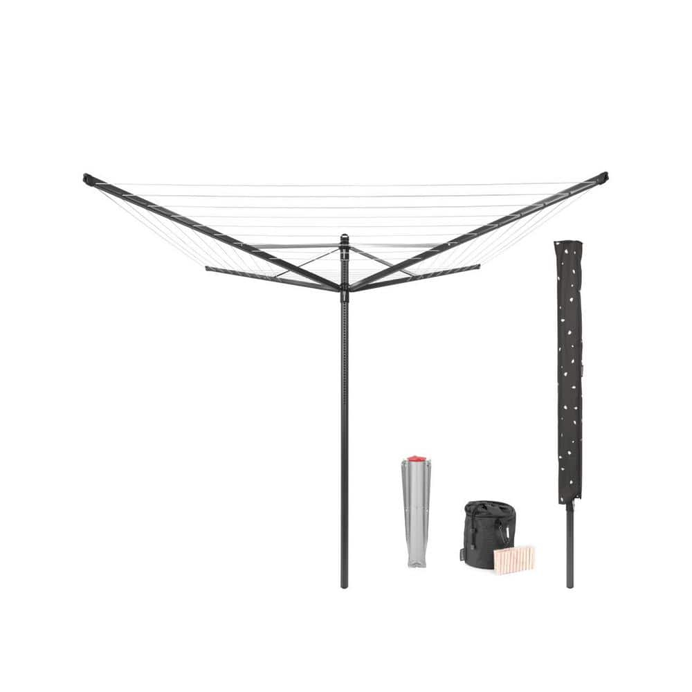Anthracite Height Adjustable Steel Outdoor Rotary Clothesline with Cover and Clothespins