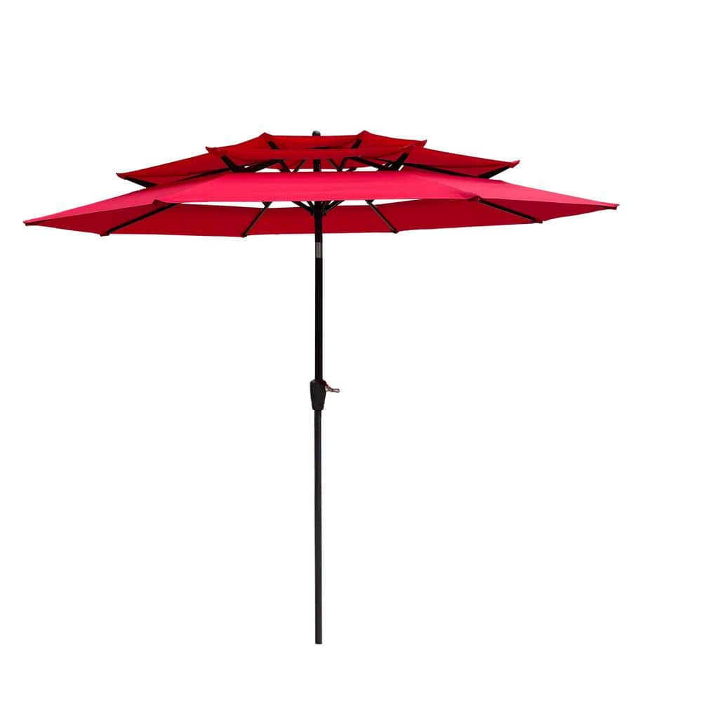 9 ft. Red Octagon Market Umbrella with Black Metal Pole