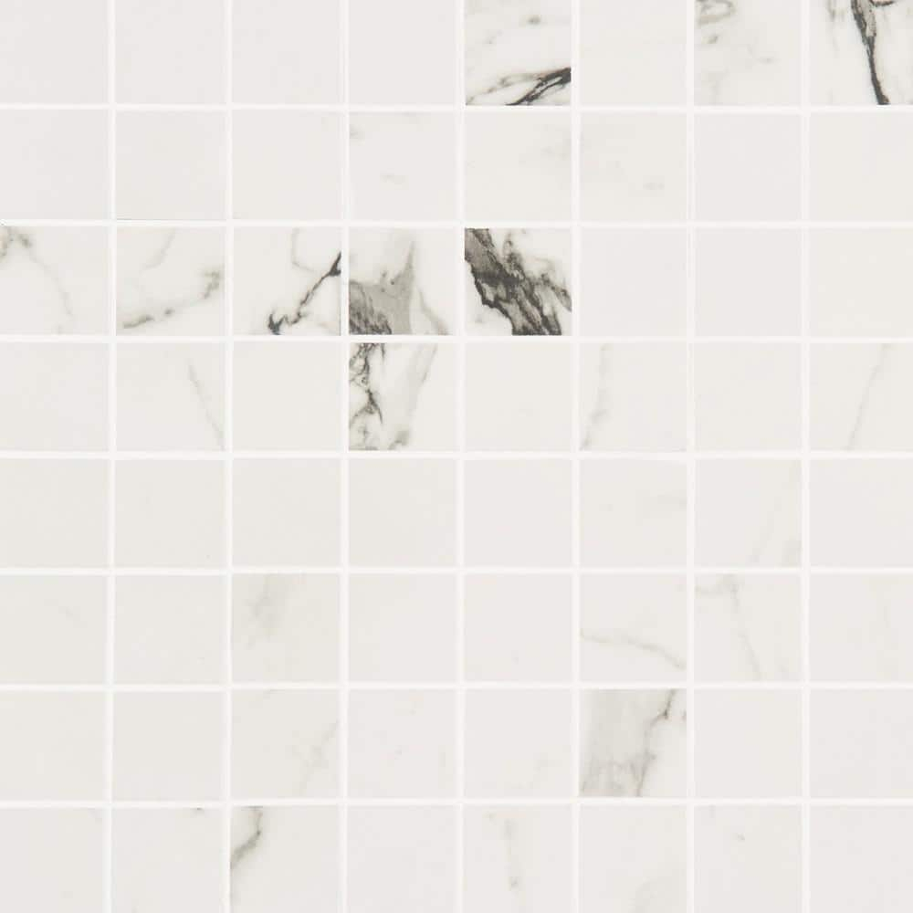 Saroshi Statuario Venato 11.81 in. x 11.81 in. Matte Porcelain Floor and Wall Mosaic Tile (0.96 sq. ft./Each)