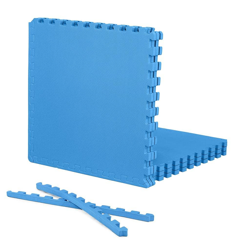Blue 24 in. W x 24 in. L x 0.75 in. Thick EVA Foam Double-Sided T Pattern Gym Flooring Tiles (6 Tiles/Pack) (24 sq. ft.)