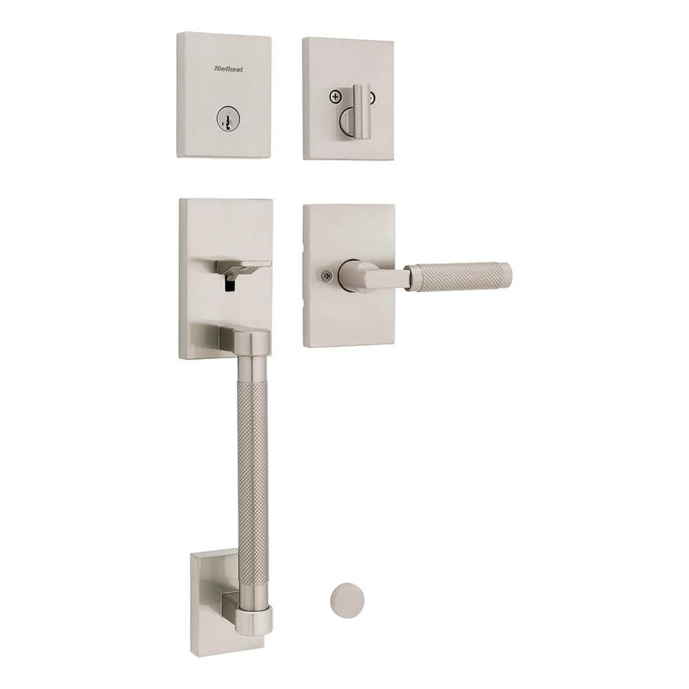 Kwikset Prava Front Door Lock Handle and Deadbolt Set, Entry Handleset Exterior with Interior Reversible Lever, Satin Nickel, Pick Resistant SmartKey Rekey Deadbolt Security, with Microban Protection
