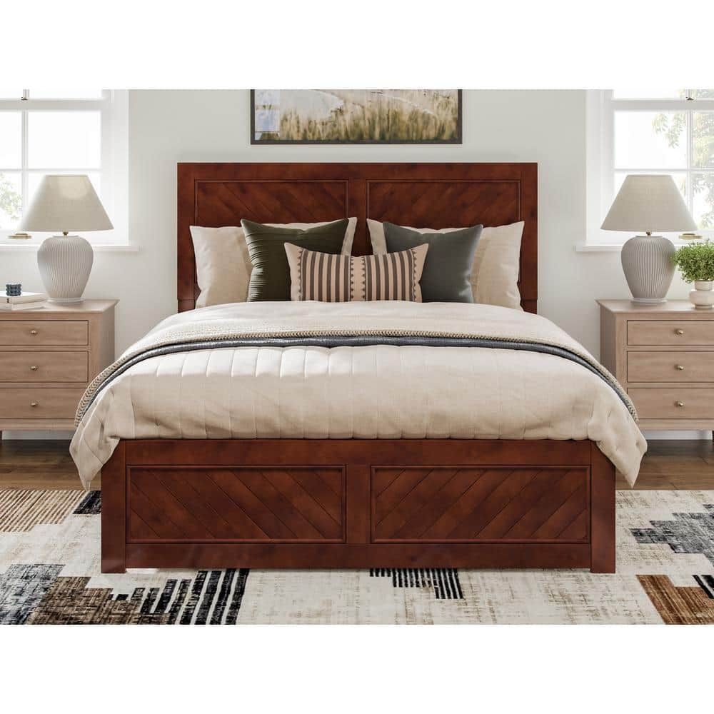 AFI Canyon Walnut Solid Wood Foundation Bed Frame with Matching Footboard, Queen