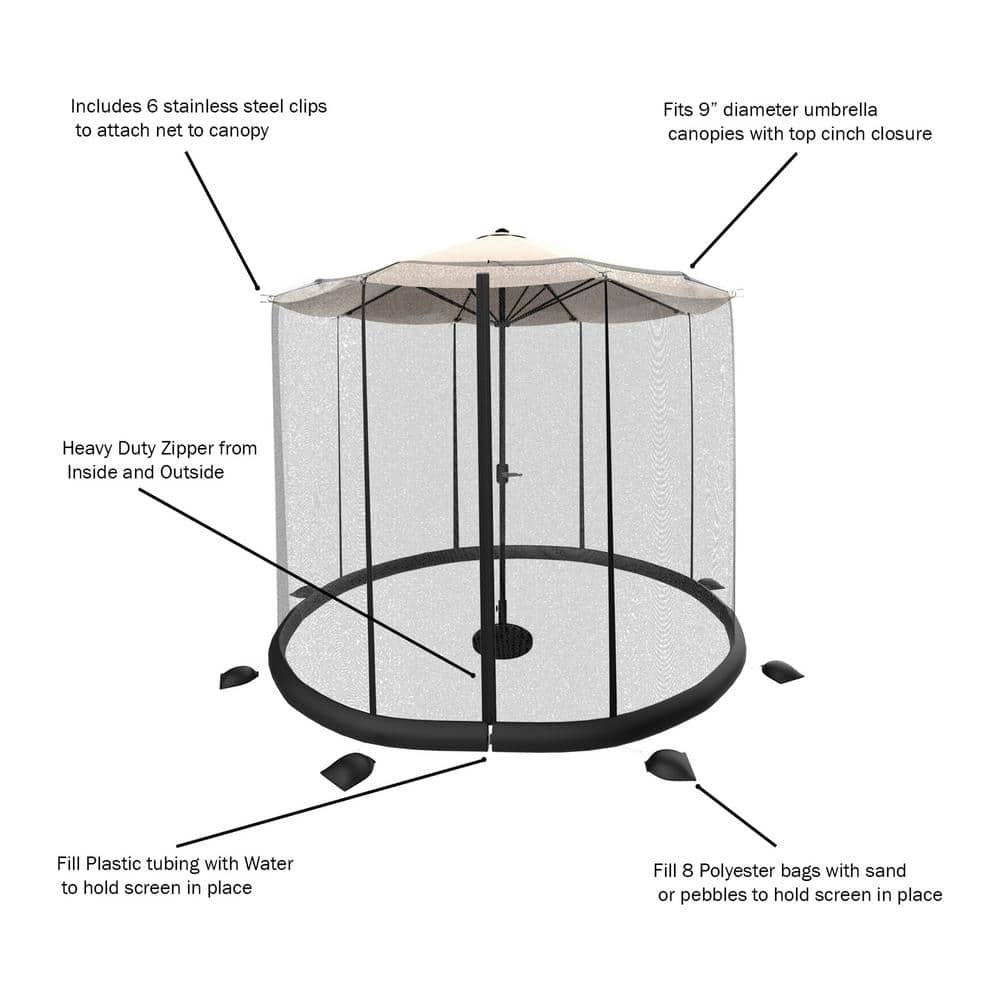 Pure Garden Mosquito Net for 9ft Patio Umbrellas with Weighted Bottom