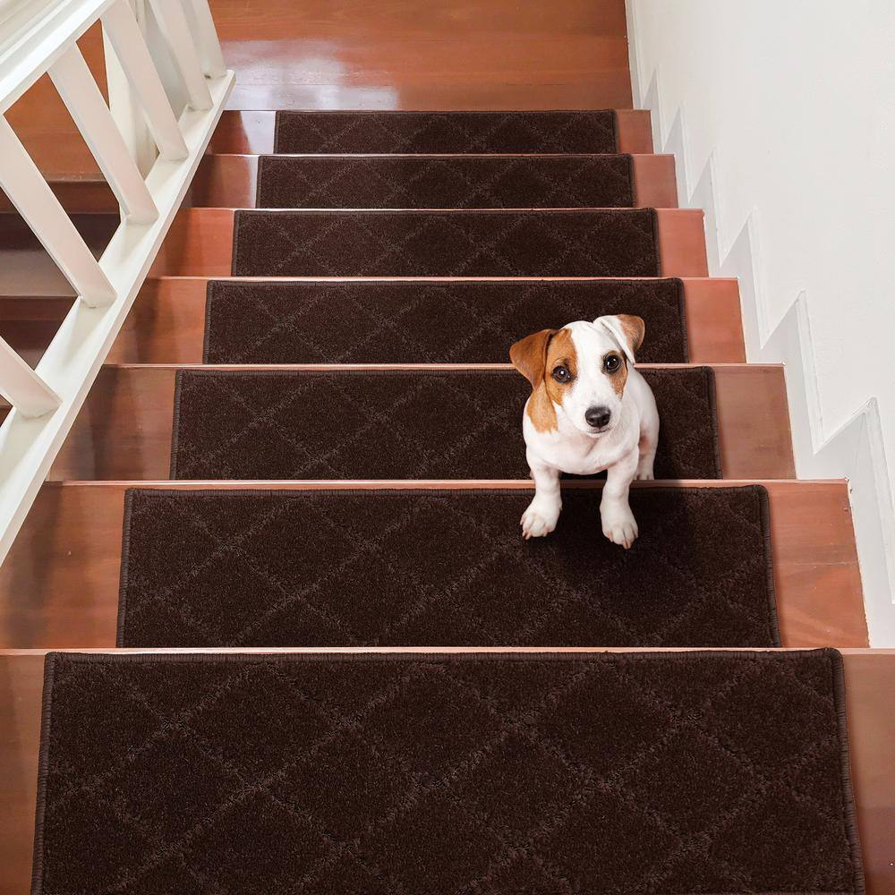 VEVOR Non-Slip Stair Treads, 9" x 28", Brown - 15 pcs, Indoor Carpet Runner for Wooden Steps with Soft Edging, Anti-Slip Stair Mats for Kids, Elders, and Dogs