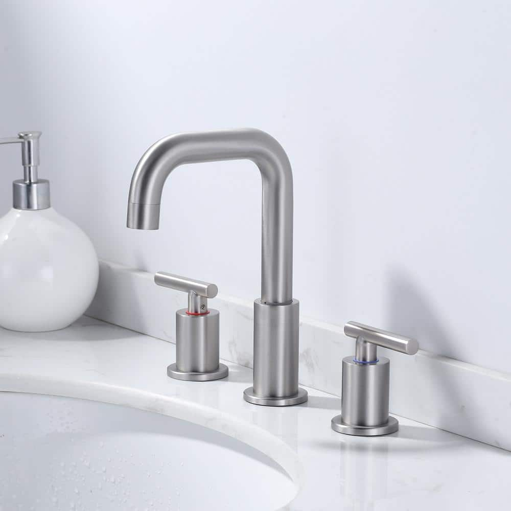 Wowow 8 in. Widespread Double Handle High Arc Bathroom Faucet with Pop-Up Drain Kit Included and Supply Lines in Brushed Nickel