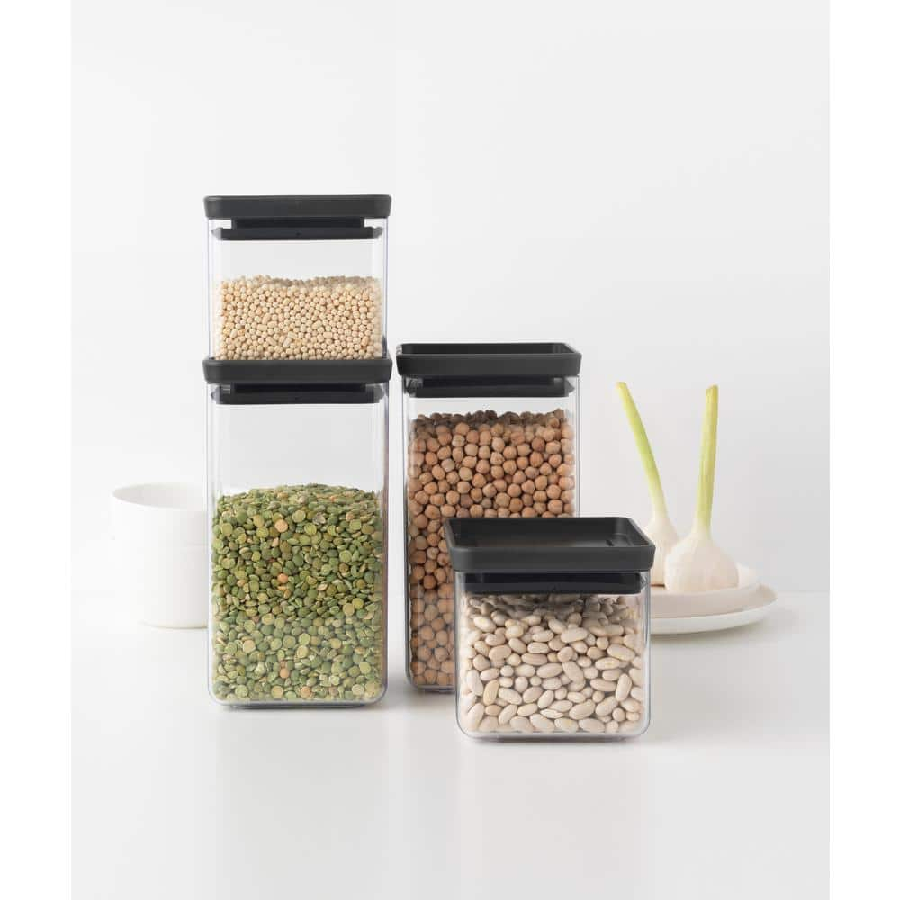 Brabantia Brabantia Set of 4 Tasty+ Stackable Square Canisters - 2 x 0.7 Quart (0.7L) & 2 x 1.7 Quart