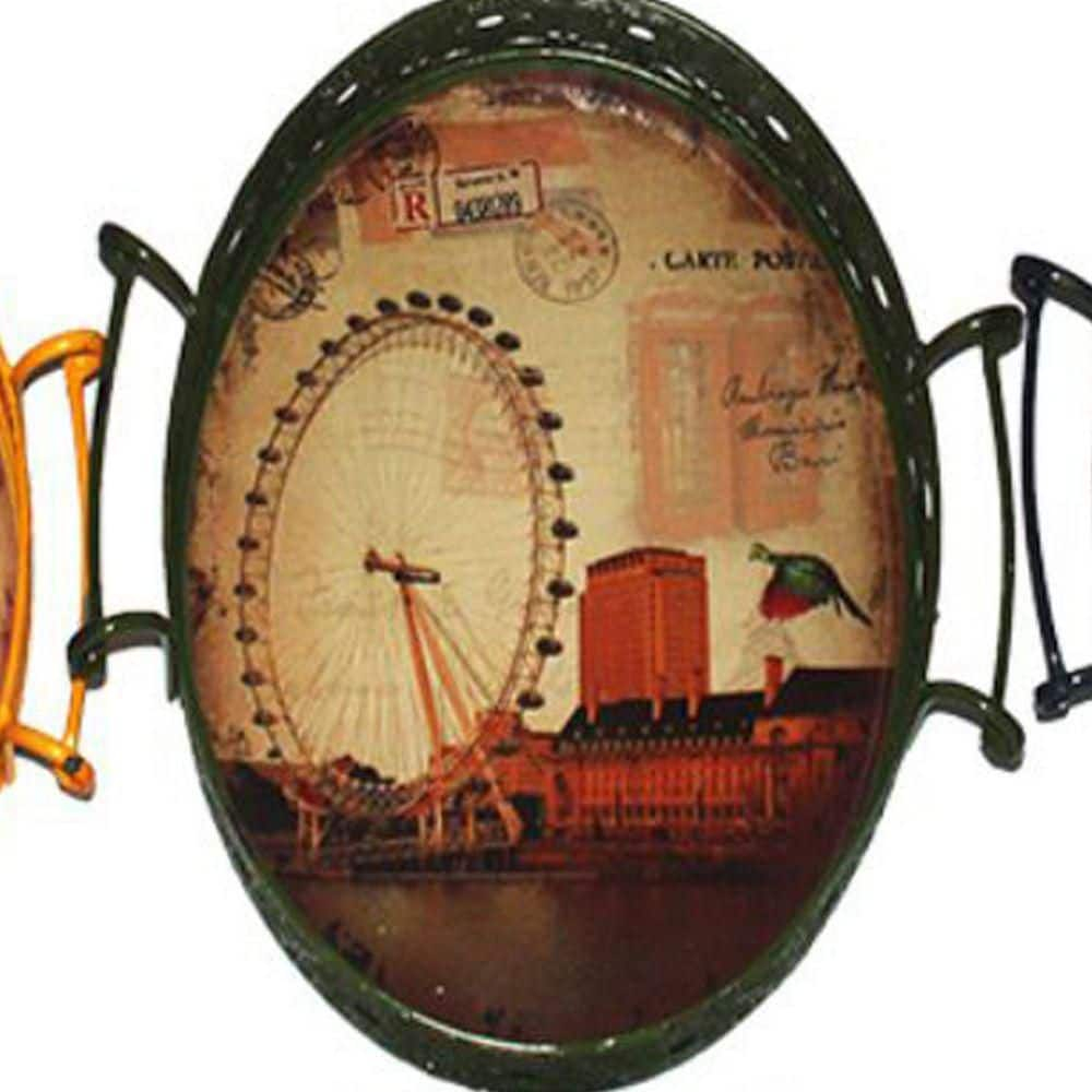 Modern Urban Print Oval Serving Trays with Handles, Set of 3