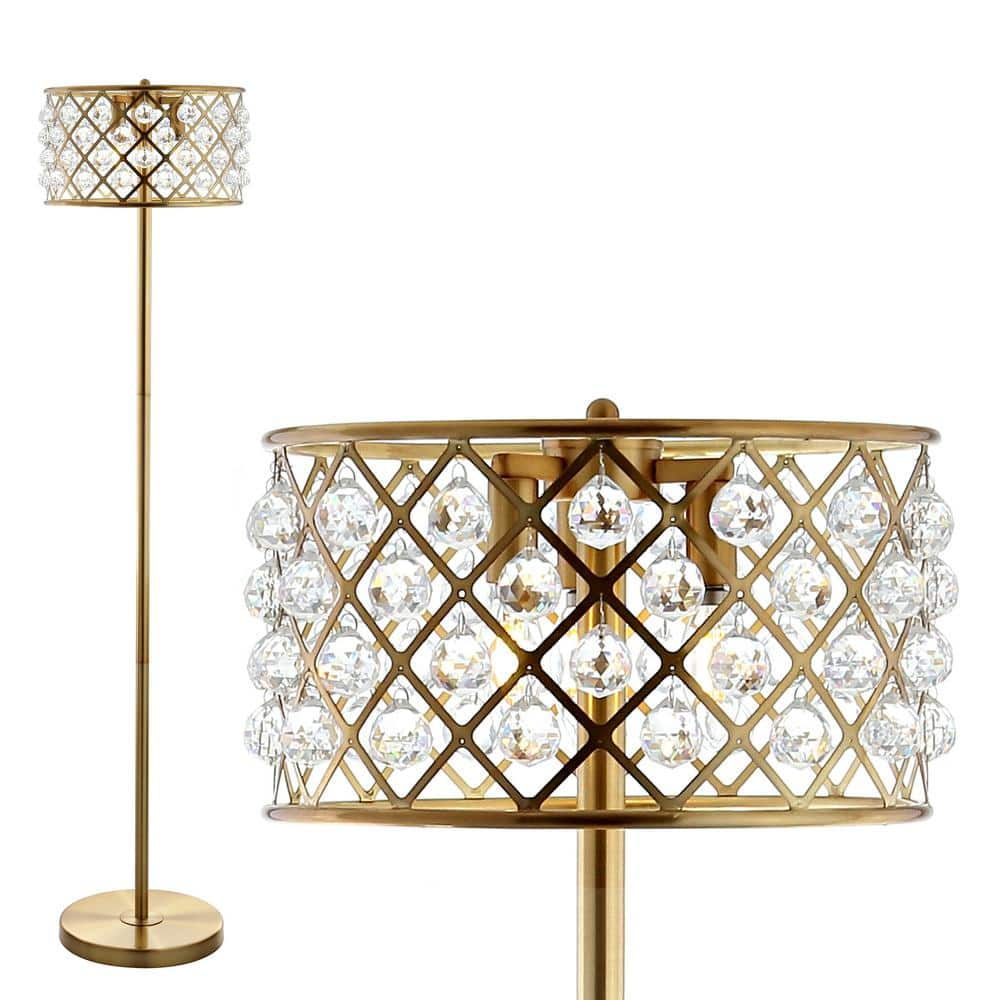 JONATHAN Y JYL9000A Elizabeth 60" Crystal/Metal LED Floor Lamp, Contemporary, Transitional for living room, dinning room, bedroom, office Bulb Included, Brass Gold/Clear