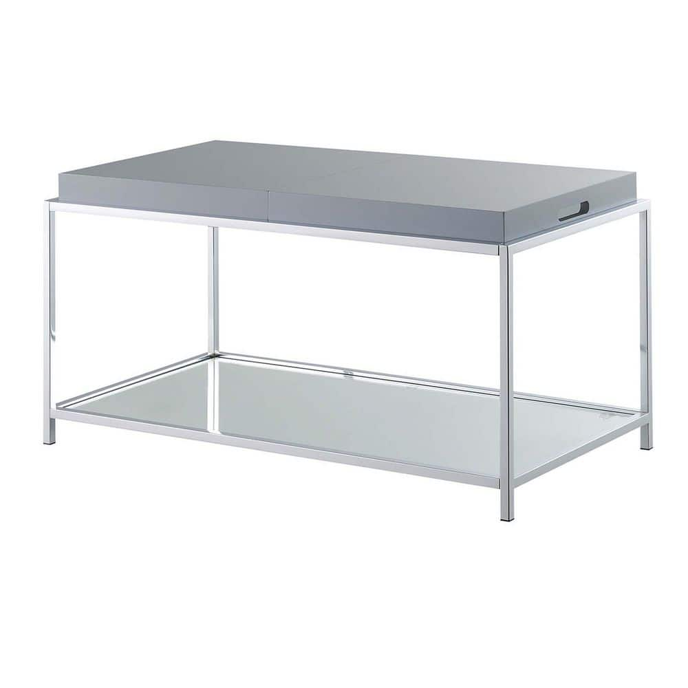 Convenience Concepts Tempered Glass Palm Beach Coffee Table with Tray, Gray