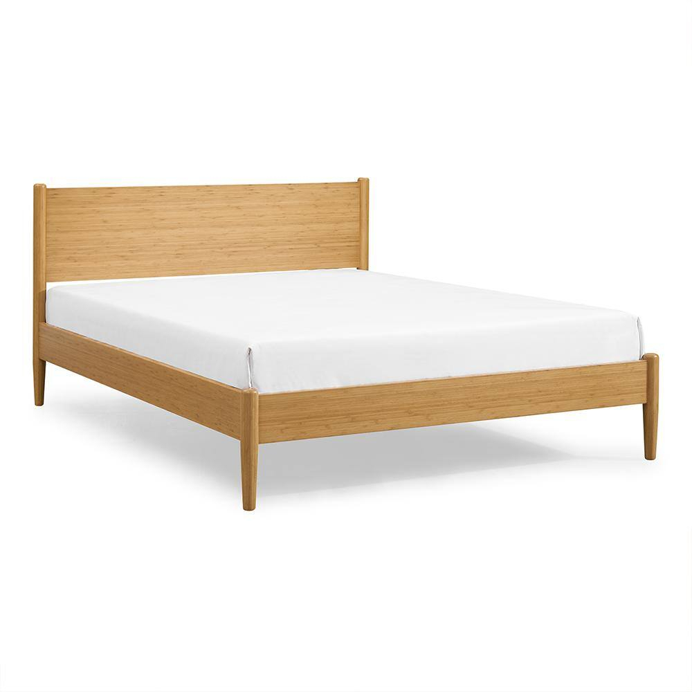Caramelized Bamboo King Platform Bed with Upholstered Headboard