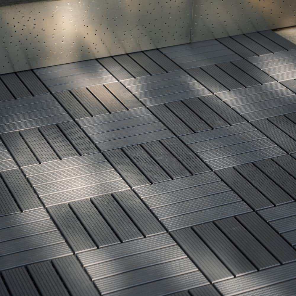 Gray Polypropylene Interlocking Outdoor Deck Tiles, 12" x 12"