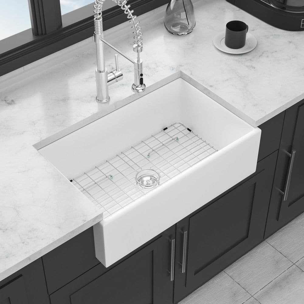 30 Inch White Ceramic Farmhouse Apron-Front Kitchen Sink