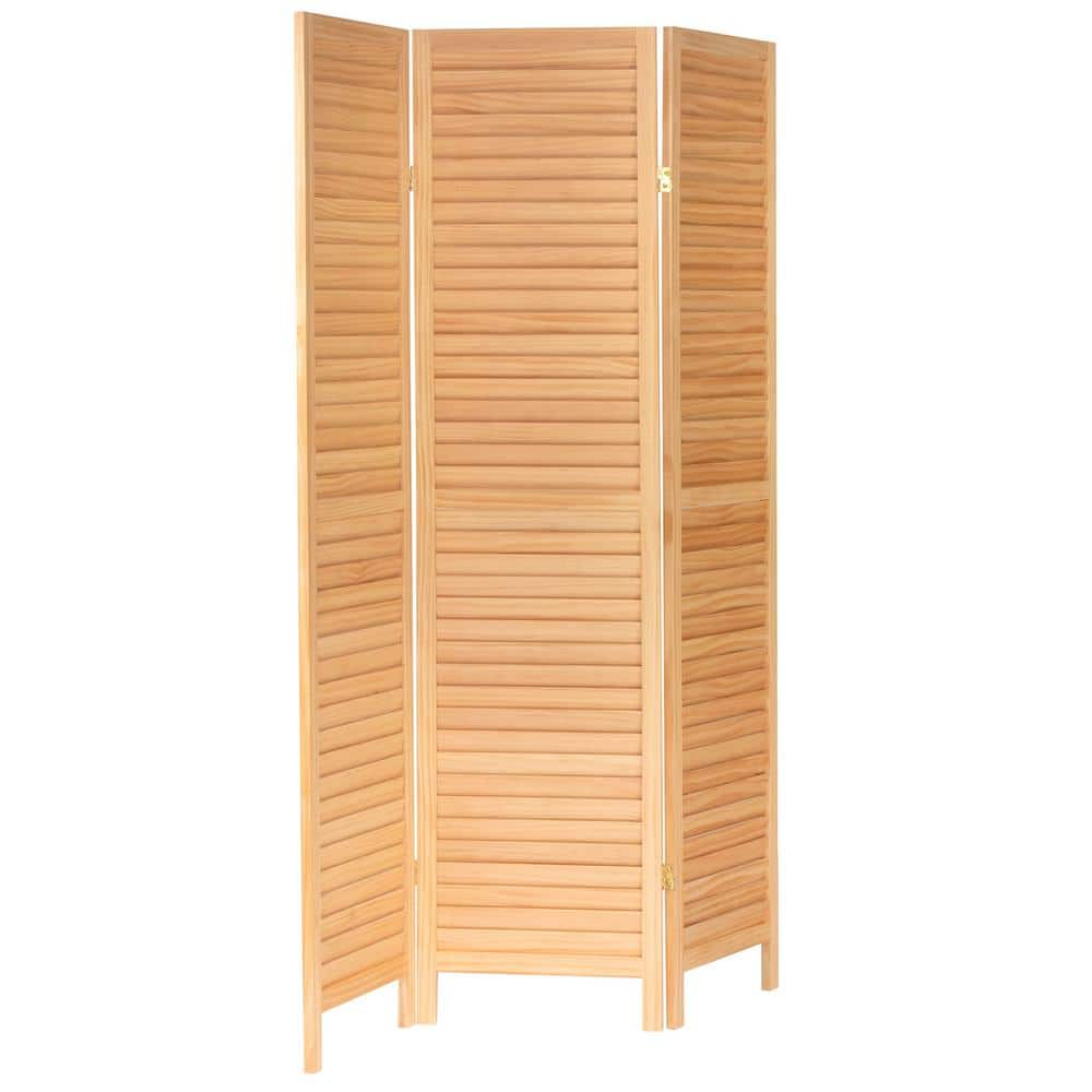 Oriental Furniture 6 ft. Tall Wooden Louvered Room Divider Natural - 3 Panel