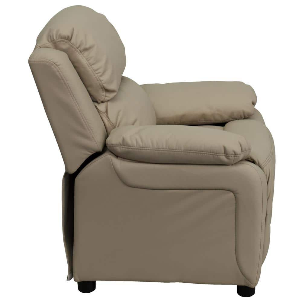 Flash Furniture Charlie Deluxe Padded Contemporary Beige Vinyl Kids Recliner with Storage Arms