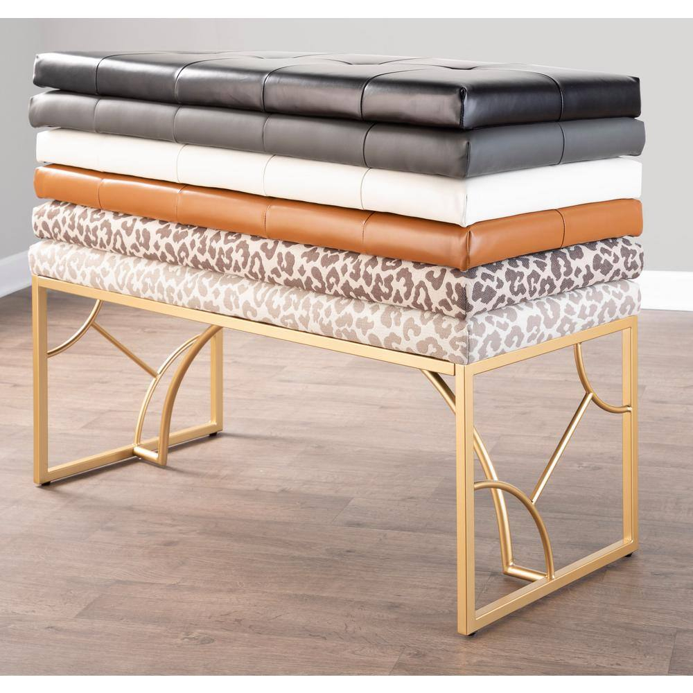 Constellation Black Faux Leather and Gold Metal Bench