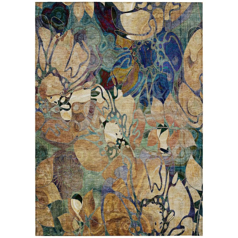 Addison Rugs Chantille Indoor/Outdoor Transitional Floral Beige Washable Rectangle Rug, 8' x 10'