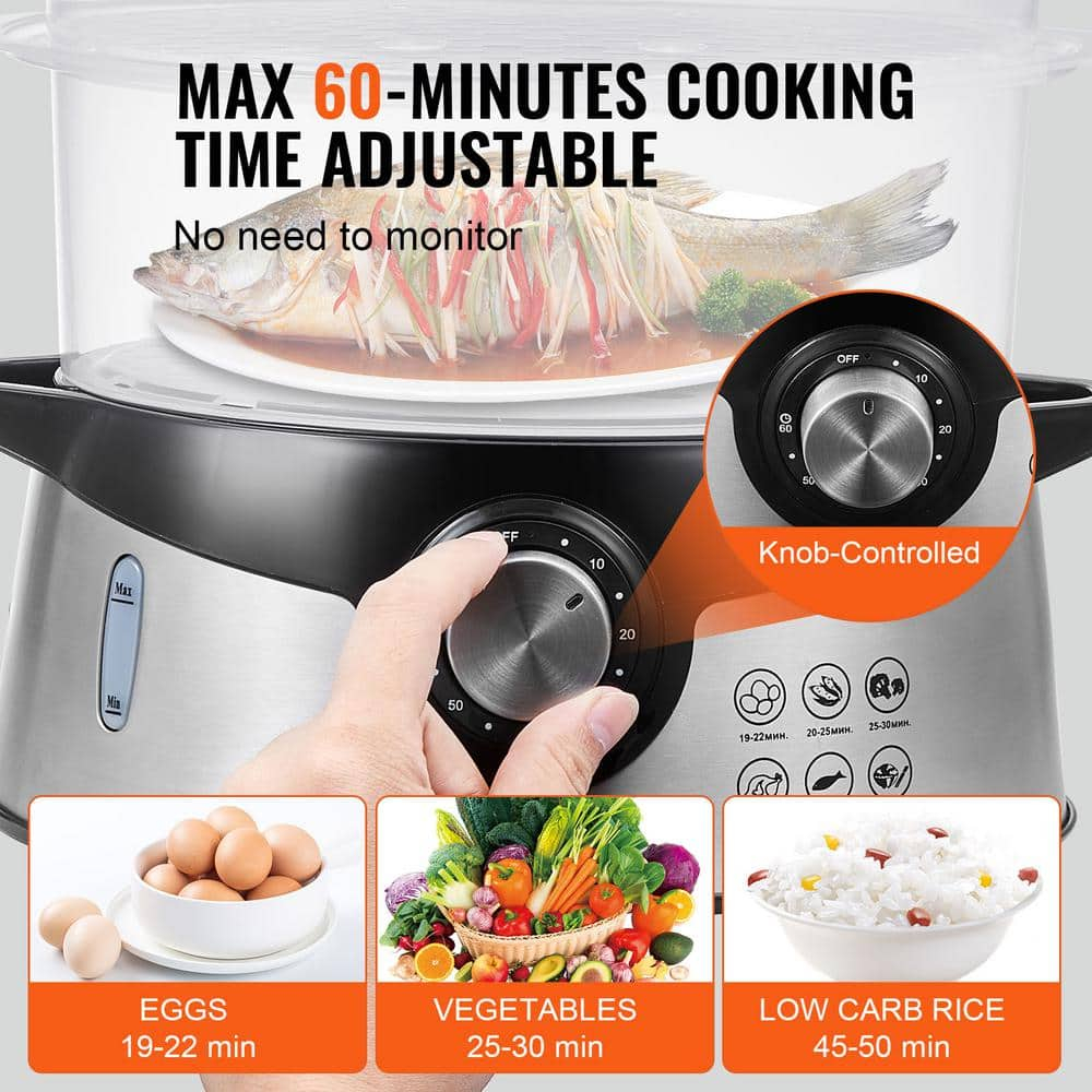 Black 9.5 Qt Electric Food Steamer with 3 Stackable Trays