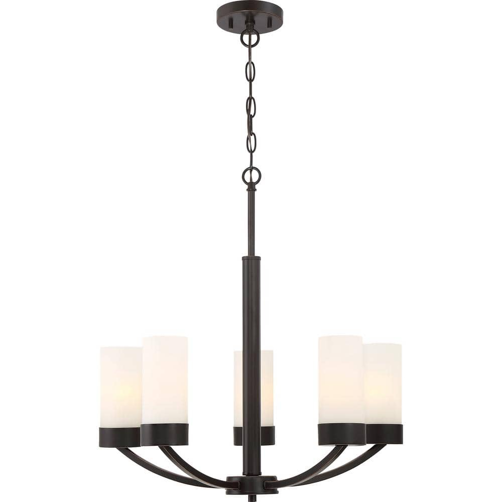 Denver Mahogany Bronze 5-Light Chandelier with Frosted Globes