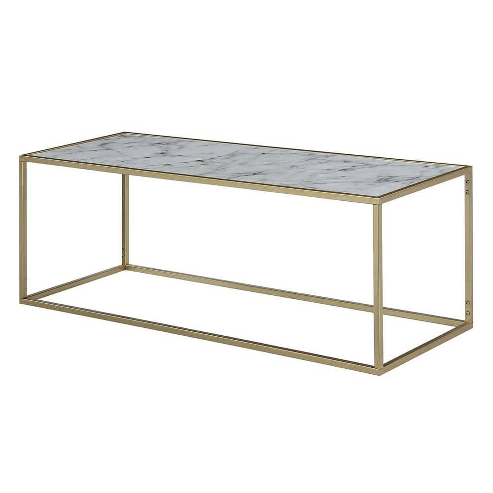 Convenience Concepts Gold Coast Faux Marble Top Coffee Table in Gold Metal Frame