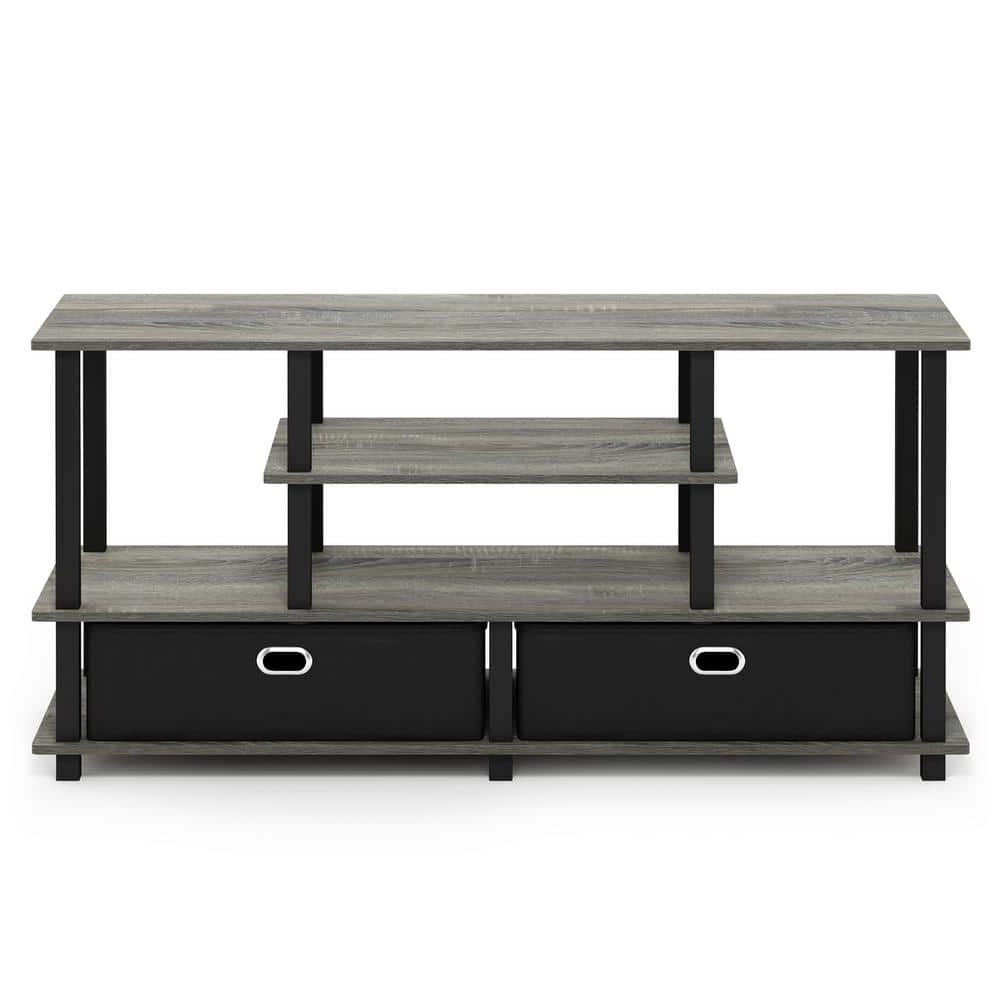 Furinno JAYA Large TV Stand for up to 55-Inch TV with Storage Bin, French Oak Grey/Black