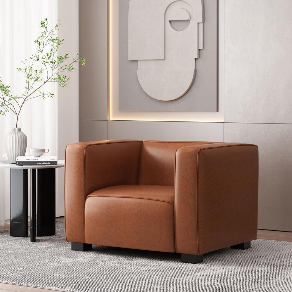 Noble House Denison Faux Leather Club Chair, Cognac Brown and Dark Walnut