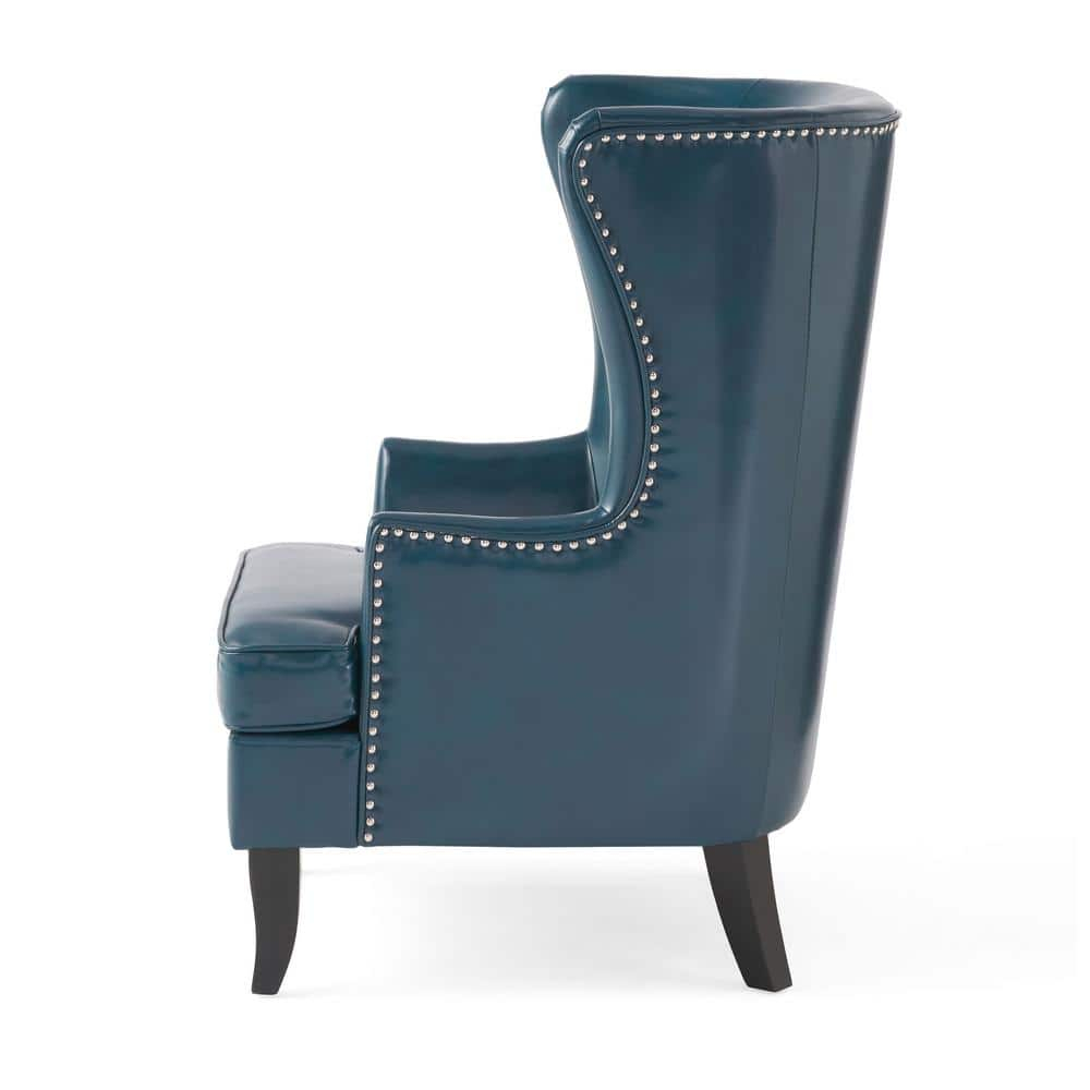 Canterburry Teal Bonded Leather Club Chair with Nailhead Trim (Set of 1)