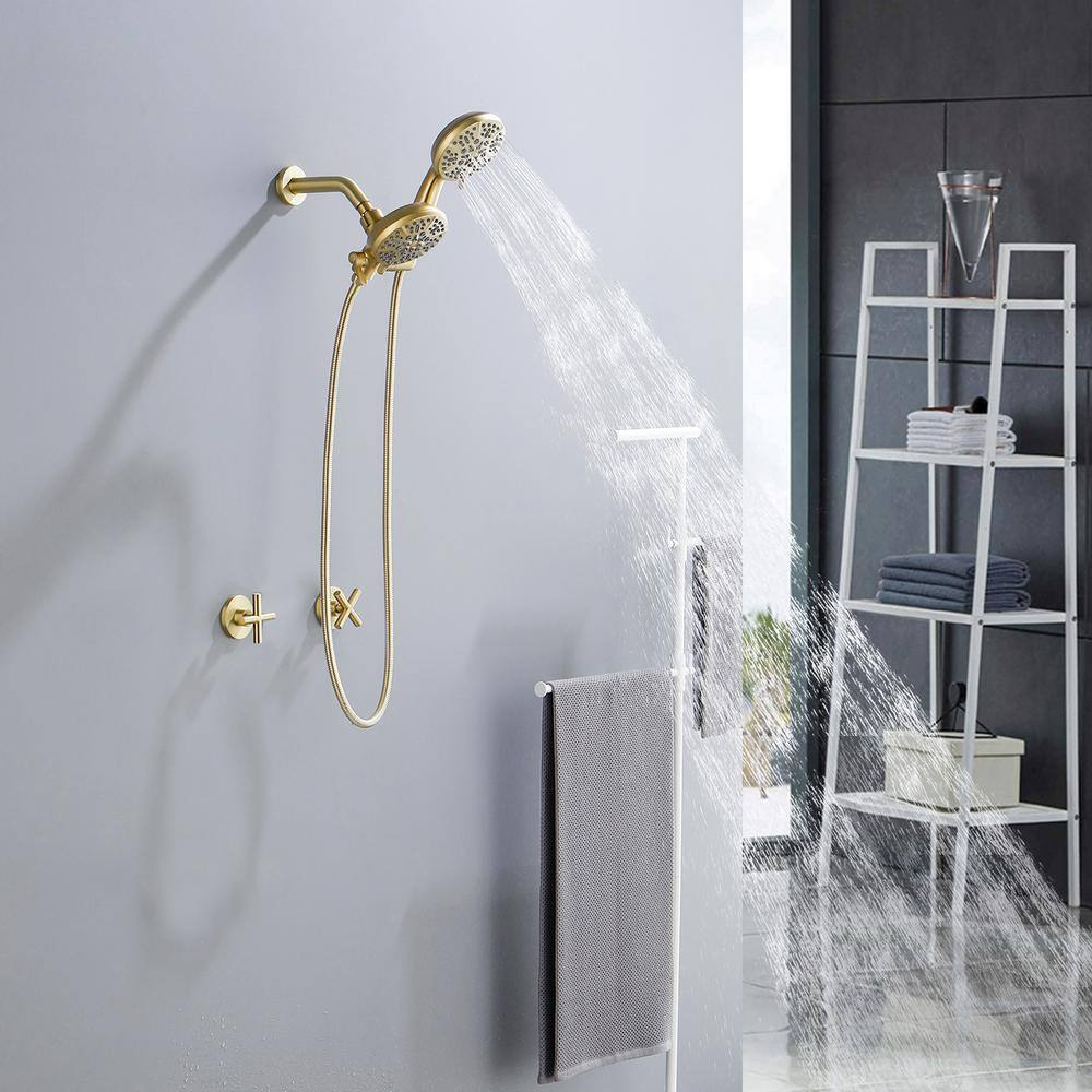 2 Handle Shower Faucet Shower System Complete 2 in 1 Shower Combo Set with Handheld Showerhead Shower Trim Kit Wall Mounted Shower Fixtures Brushed Gold
