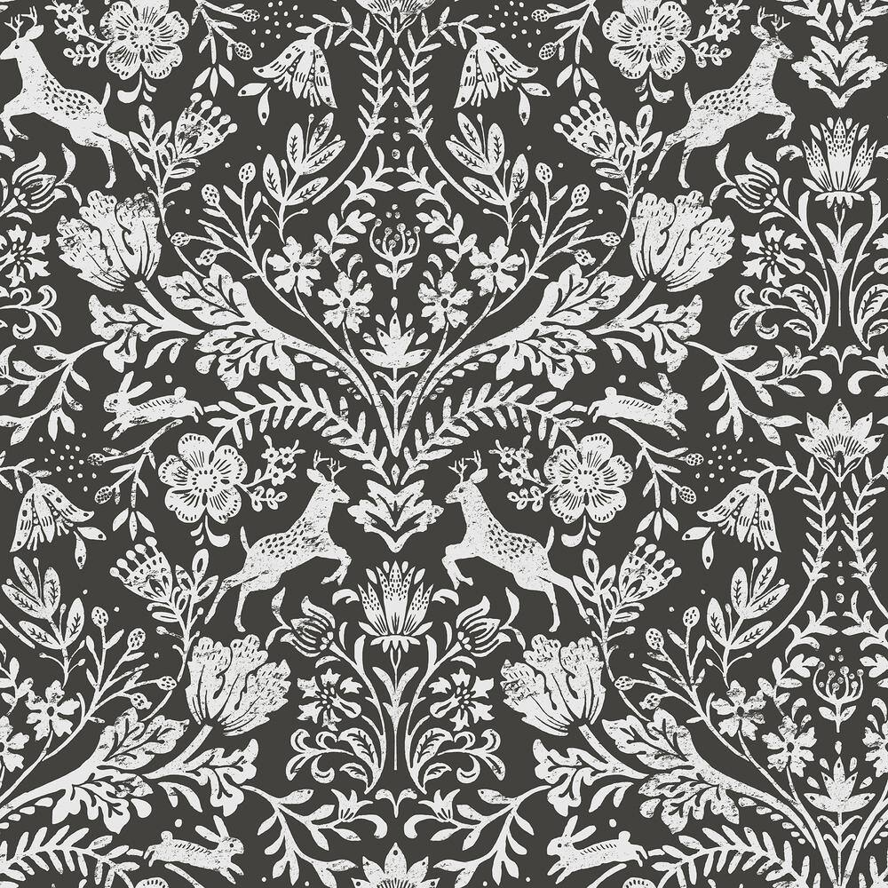 Chesapeake Forest Dance Charcoal Damask Wallpaper