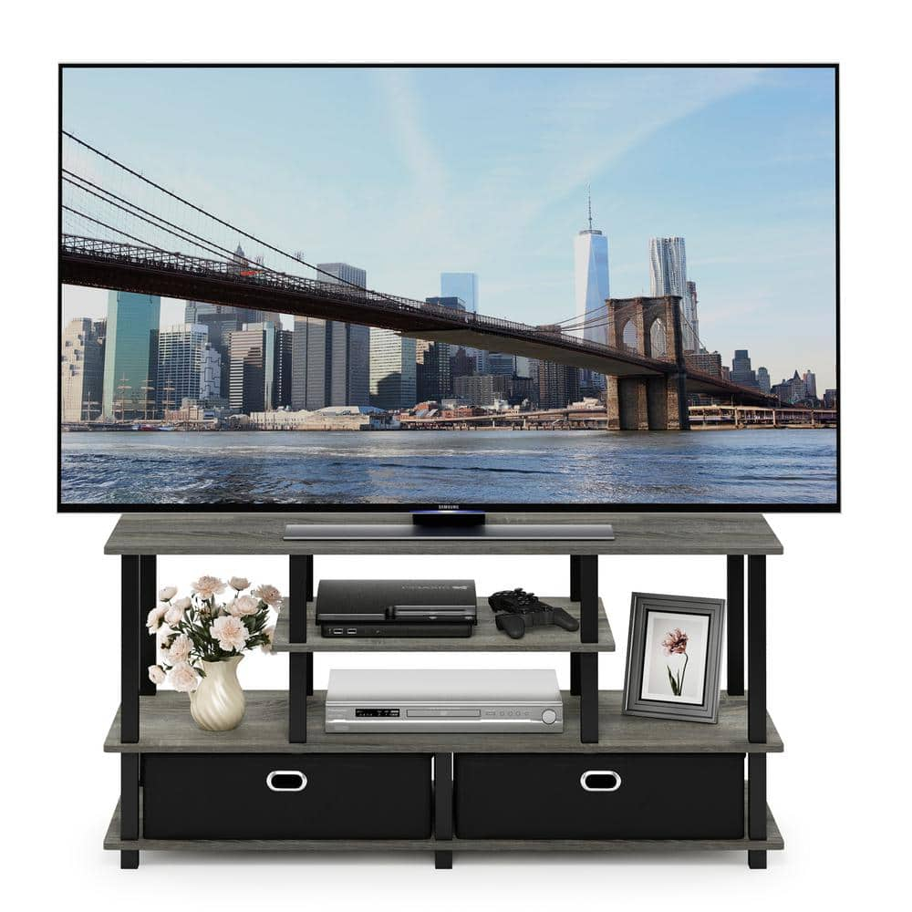 Furinno JAYA Large TV Stand for up to 55-Inch TV with Storage Bin, French Oak Grey/Black