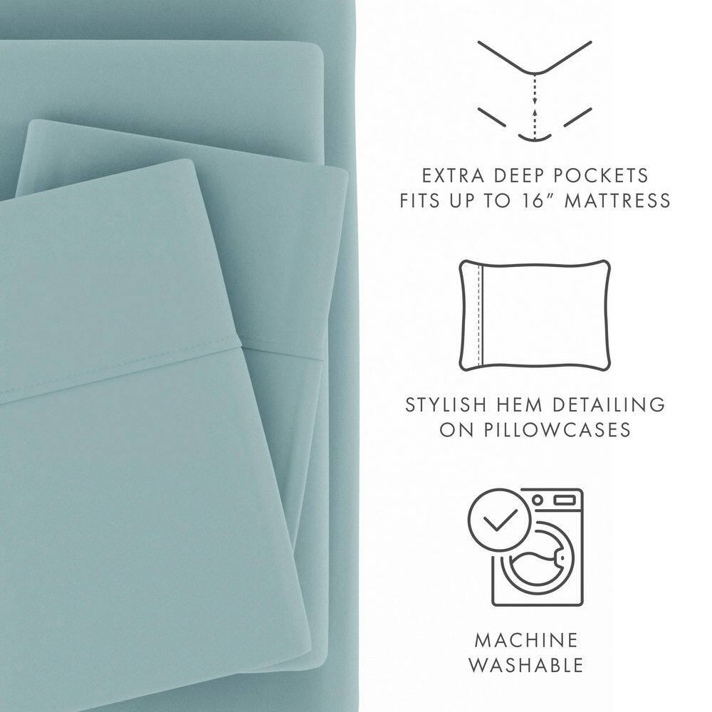 Noble Linens 4 Piece Solid Microfiber Bed Sheet Set, Ocean, King