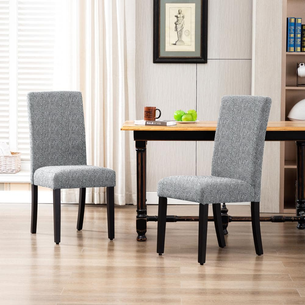 High Gray Upholstered Parsons Side Chair with Linen and Wood