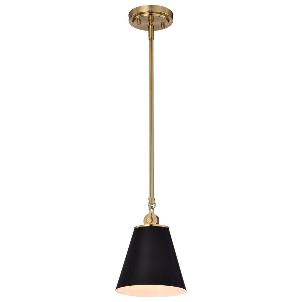 Dover Mini Pendant in Black with Vintage Brass Trim and White Lining