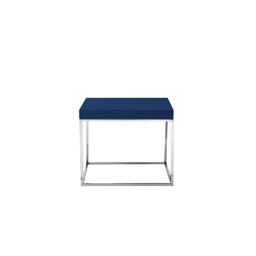 Benjara BM314959 Zen 24 in. Side End Table, Square, Polished Blue Top - Chrome Metal