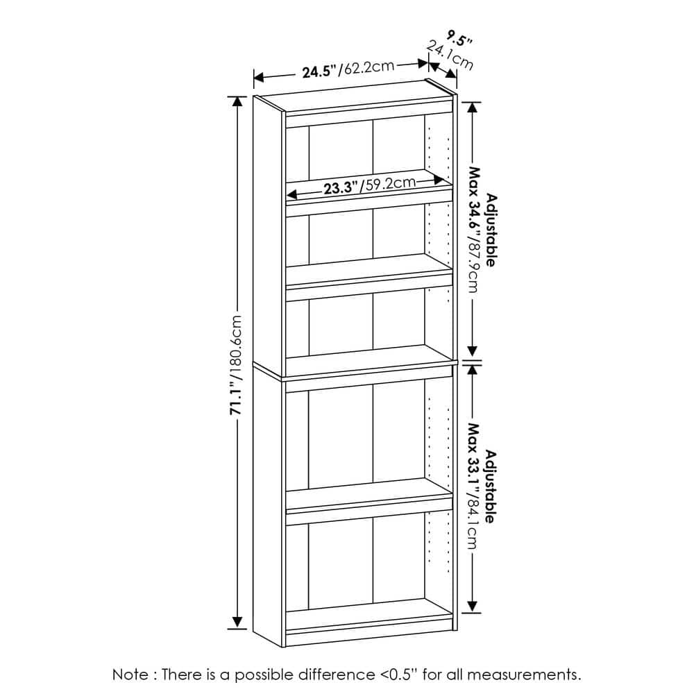 Furinno JAYA Enhanced Home 5-Tier Shelf Bookcase, Blackwood