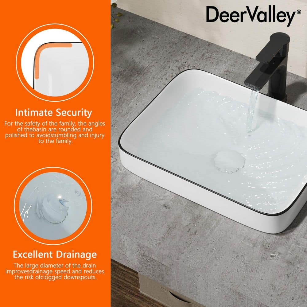 Ally 16 in. Rectangular Bathroom Ceramic Semi-Recessed Vessel Sink White Art Basin