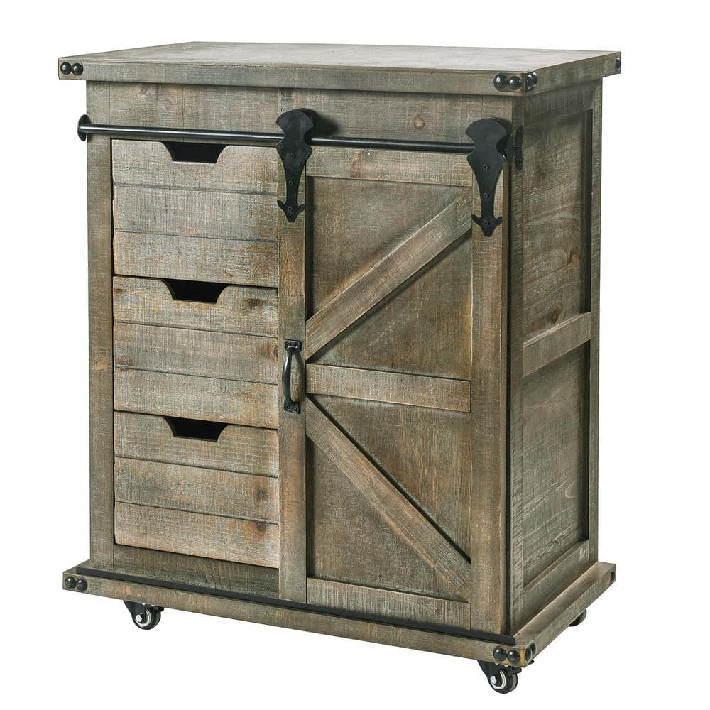 Presley Driftwood Gray Rustic Side Cabinet with Black Metal Hardware