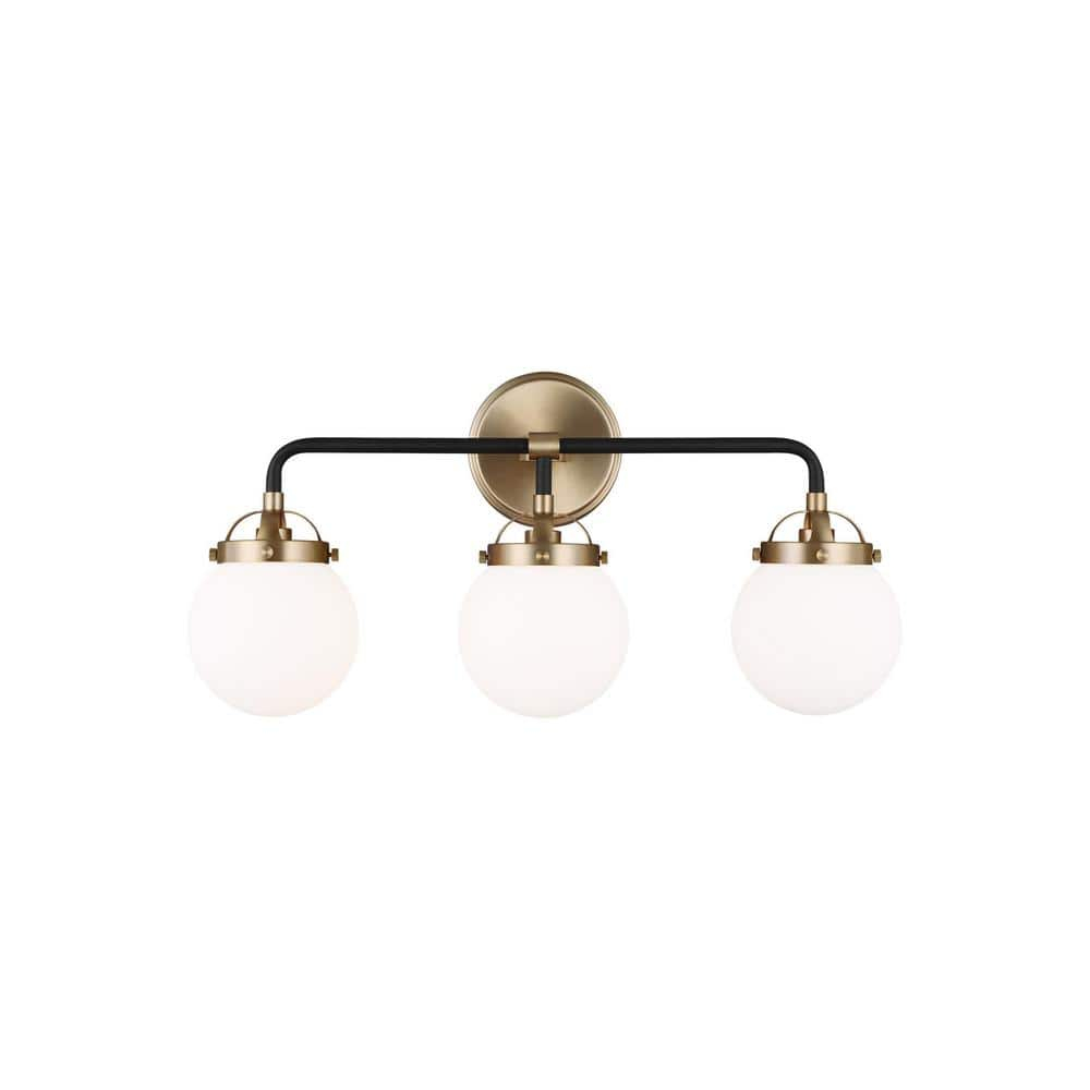 Satin Brass and Black 3-Light Globe Vanity Light
