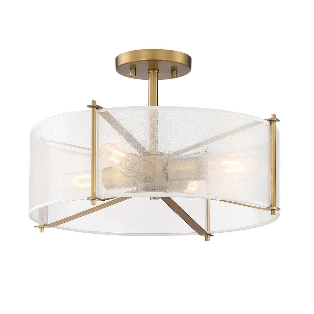 Daybreak 17.75'' Brass Drum Semi-Flush Mount with Organza Shade