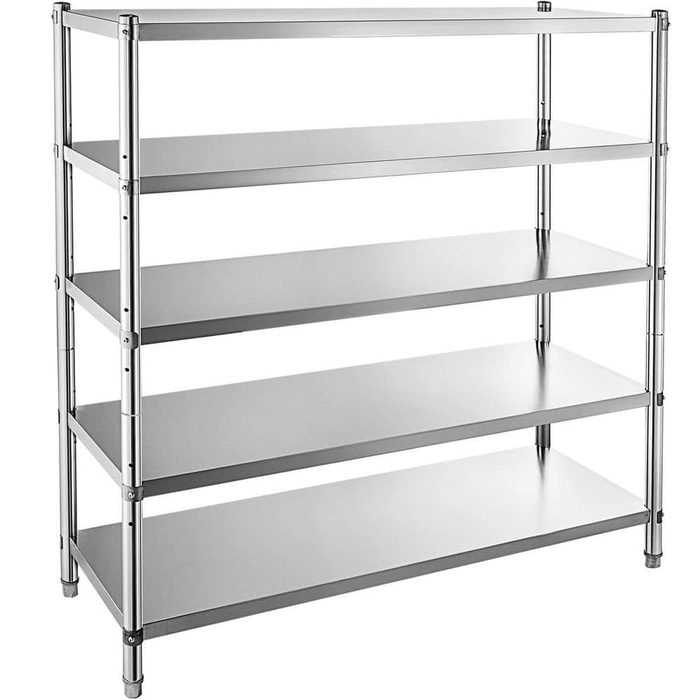 VEVOR Stainless Steel Shelving 60x18.5 inch 5 Tier Adjustable Shelf Storage Unit Stainless Steel Heavy Duty Shelving for Kitchen Commercial Office Garage Storage 330lb Per Shelf