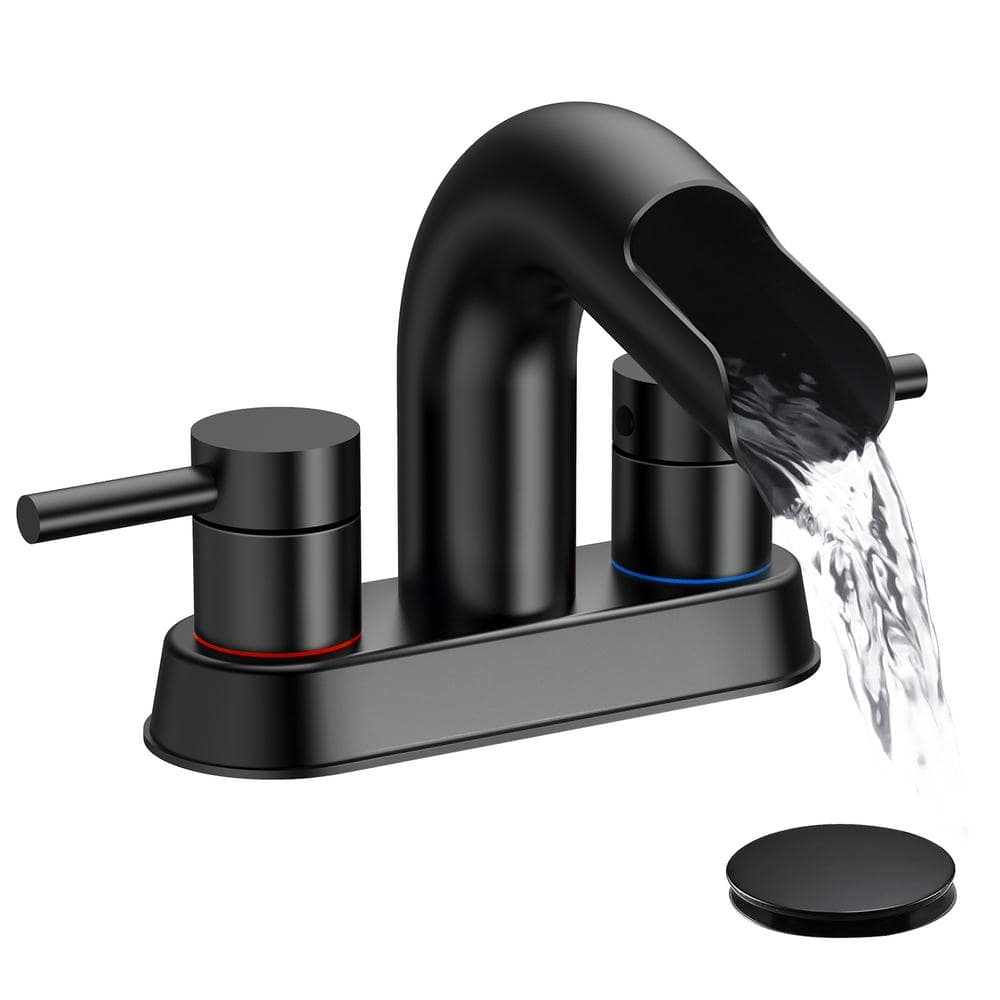 Qomolangma Waterfall Bathroom Faucets 2 or 3 Holes 2 Handles - Black Bathroom Sink Faucets Widespread with Pop Up Drain, Lavatory Mixer Tap with Deck Mount Plate for Bathroom Sink RV Vessel Basin