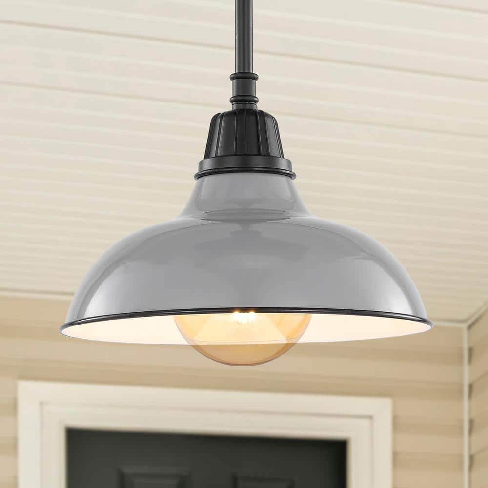 Jasper 12.25" 1-Light Farmhouse Industrial Indoor/Outdoor Iron LED Pendant, Gray