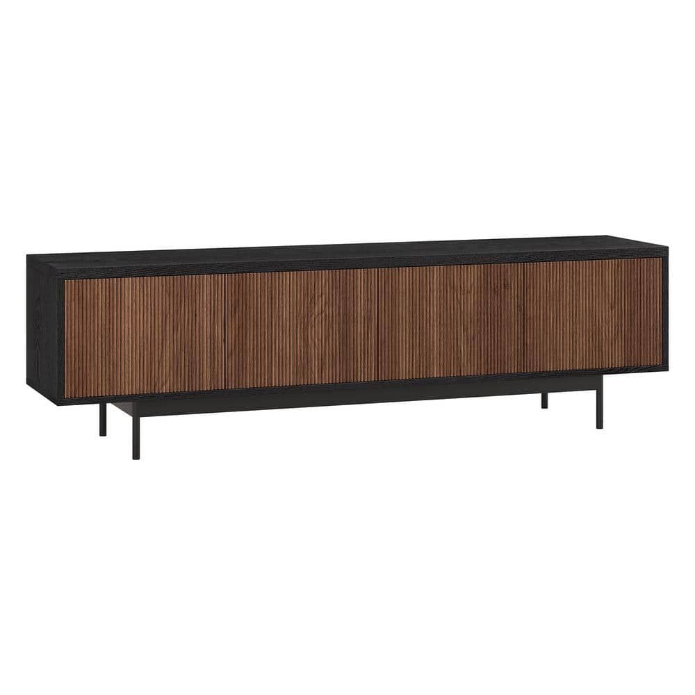 Evelyn&Zoe Whitman Transitional TV Stand For TVs up to 75", Black Grain with Satin Walnut
