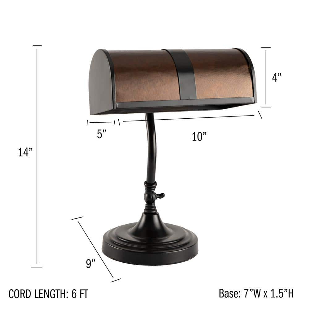 Lavish Home Mission-Style LED Banker's Lamp with Amber Mica Shade (Black)