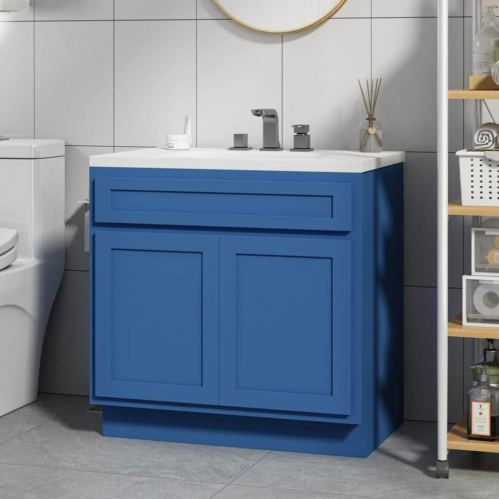 Vanity Art 39 Inch Double Shutter Door Bathroom Vanity Base Cabinet with Soft Closing Shaker Drawer, Strudy Floor Mount Storage Cabinet Organizer for Bedroom, Living Room, Kitchen, VA4039-BLUE