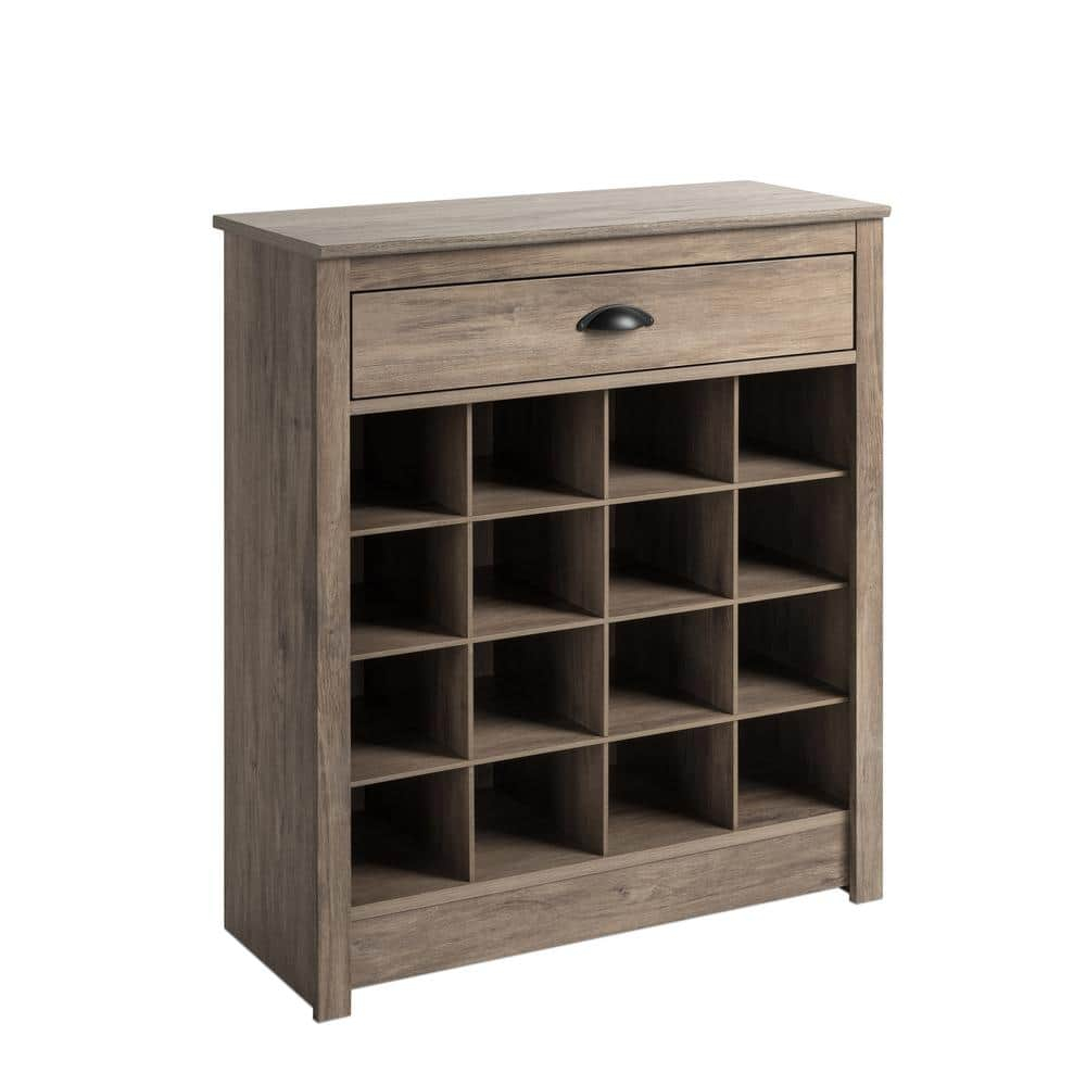 35 in. H x 31.5 in. W 16-Pair Composite Shoe Storage Cabinet with Slim Top Drawer for Entryways, Drifted Gray