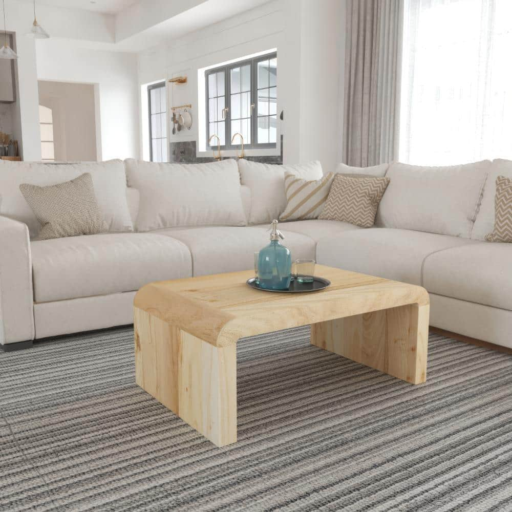 The Urban Port UPT-314336 36 in. Cascade Natural Acacia Wood Rectangular Curved Waterfall Top Coffee Table, Brown