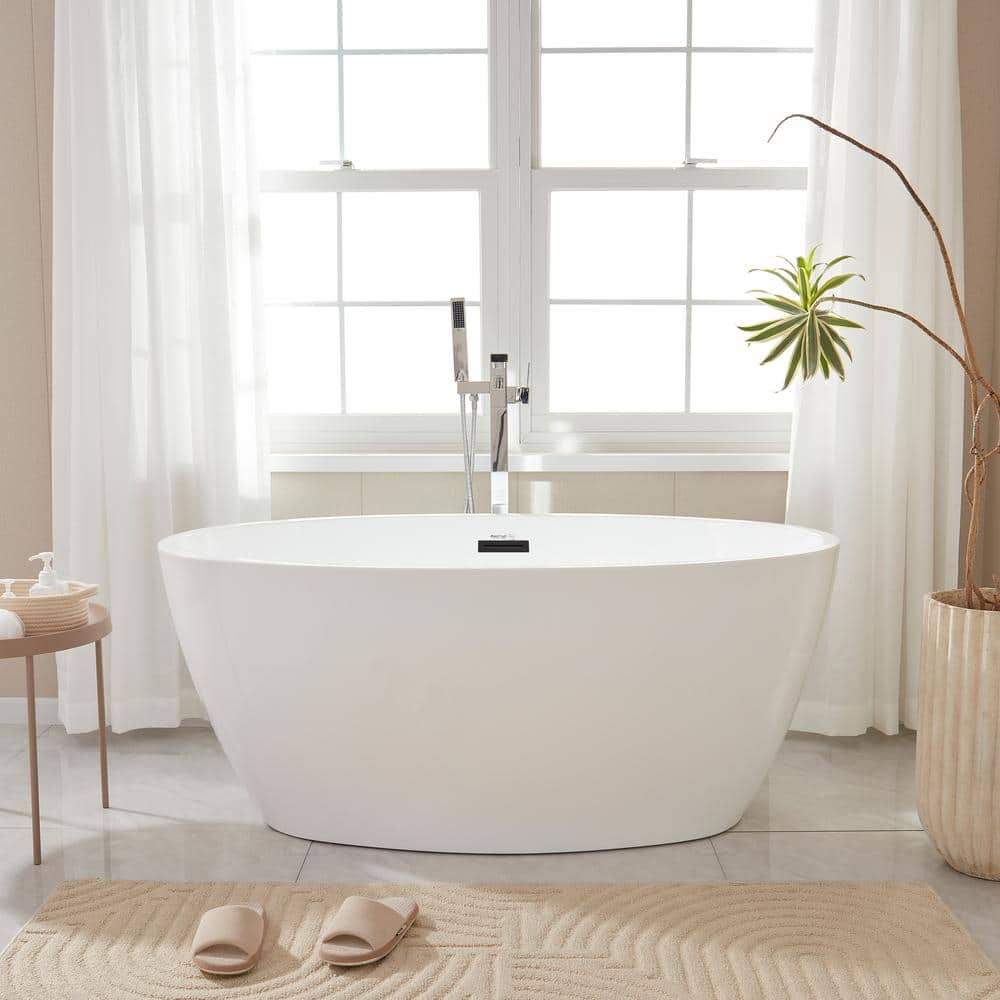 Calais 55 in. L x 32 in. W Acrylic Flatbottom Freestanding Bathtub with Center Drain in White/Matte Black