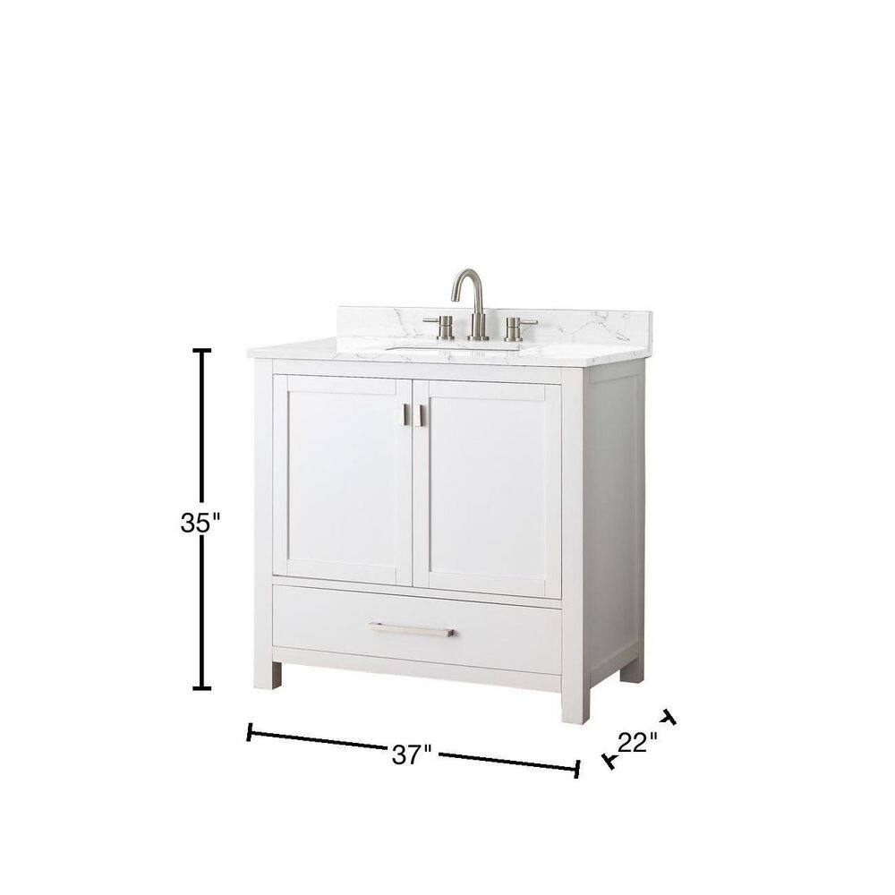 Modero 37" White Freestanding Bathroom Vanity with Cala White Marble Top