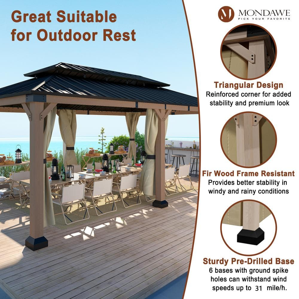 mondawe Dorey 20 Ft. W x 12 Ft. D Solid Cedar Wood Patio Gazebo with Curtains