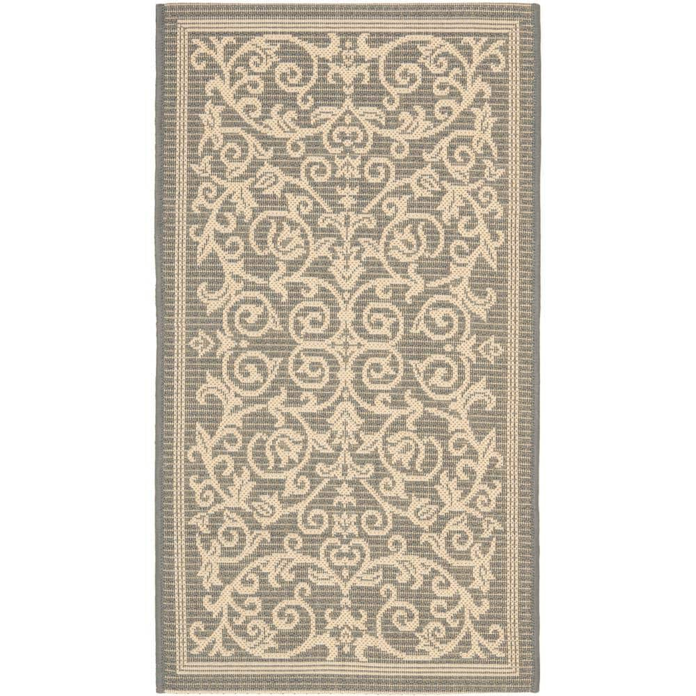 SAFAVIEH Courtyard Nanda Botanical Indoor/Outdoor Area Rug, Grey/Natural, 2'7" x 5'